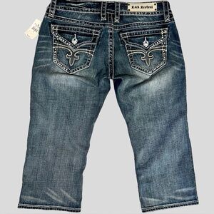 NWT Rock Revival - Distressed Noelle Low-Rise Silver/White *Bling* Capri Jeans